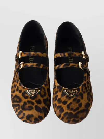 Prada Printed Leather Ballet Flats In Animal Print