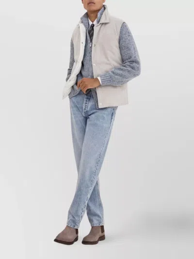 Brunello Cucinelli Leather Vest With Sleeveless Design And Slip Pockets In Gray