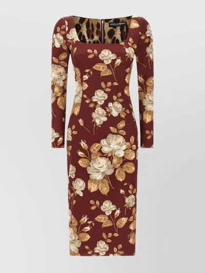 Dolce & Gabbana Dolce&gabbana Burgundy Satin Dress With Floral Print Women In Multi