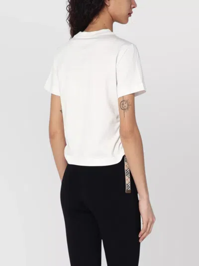 Burberry Ruched Check-ties Short-sleeve T-shirt In Chalk