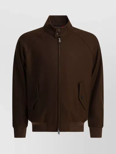 Baracuta Melton Bomber Jacket Collar Button In Brown