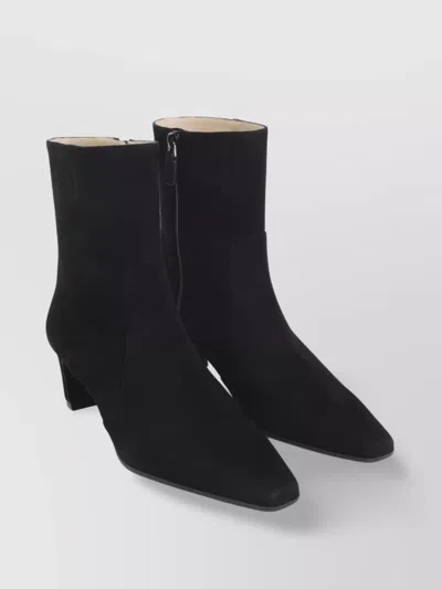 Stuart Weitzman Suede Ankle Model Block Heel Boots In Black