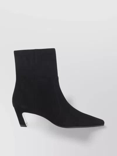 Stuart Weitzman Suede Ankle Model Block Heel Boots In Black