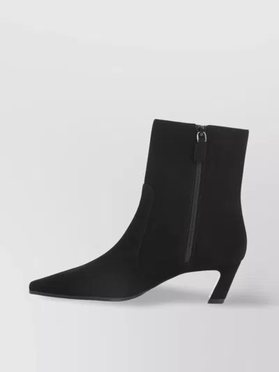 Stuart Weitzman Suede Ankle Model Block Heel Boots In Black