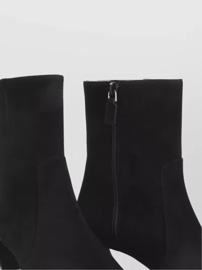 Stuart Weitzman Suede Ankle Model Block Heel Boots In Black