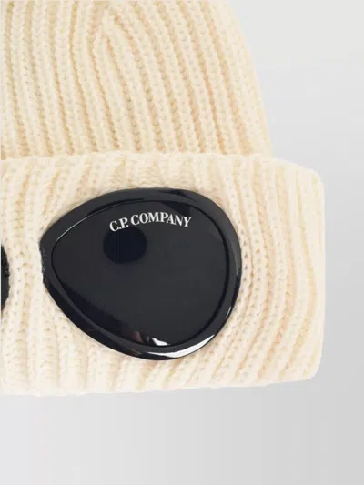 C.p. Company Extra Fine Merino Wool Goggle Beanie In White