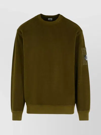 C.p. Company Military Cotton Sweater Featuring Arm Pocket In Green