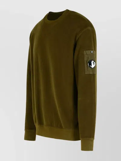 C.p. Company Military Cotton Sweater Featuring Arm Pocket In Green