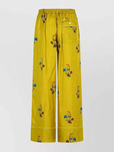 Marni Floral Print Wide Leg Silk Pants In Yellow