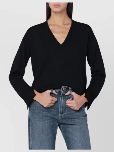 Roberto Collina Wool V-neck Sweater Long Sleeves In Black