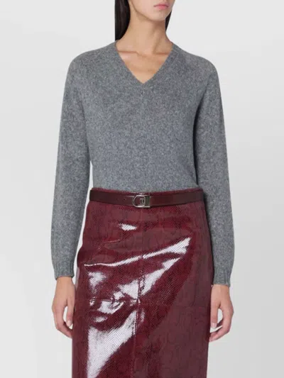 Roberto Collina Wool V-neck Sweater Long Sleeves In Gray