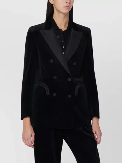 Blazé Milano Blaze Milano Everyday Double-breasted Velvet Blazer In Black