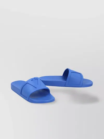 Valentino Garavani Wide Strap Open Toe Rubber Slides In Blue