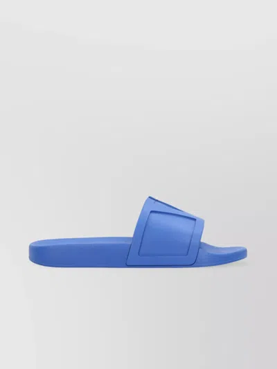 Valentino Garavani Wide Strap Open Toe Rubber Slides In Blue