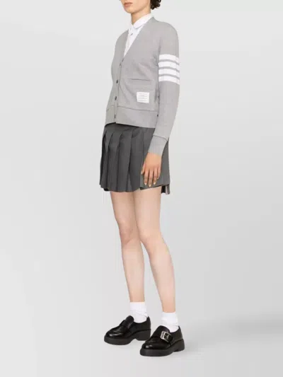 Thom Browne Striped Cotton V-neck Cardigan Pockets In Gray