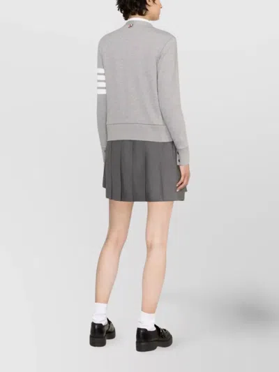 Thom Browne Striped Cotton V-neck Cardigan Pockets In Gray