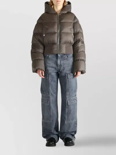 Rick Owens Hooded Puffer Jacket In Brown