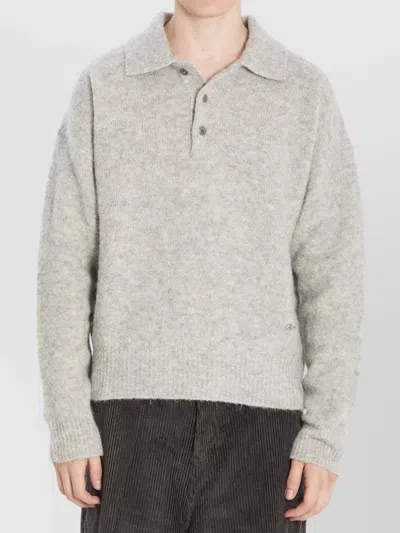 Ami Alexandre Mattiussi Light Grey Knit Sweater With Polo Collar And Three-button Placket In Gray