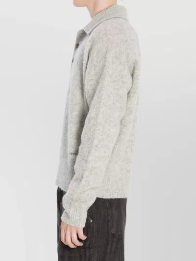 Ami Alexandre Mattiussi Light Grey Knit Sweater With Polo Collar And Three-button Placket In Gray