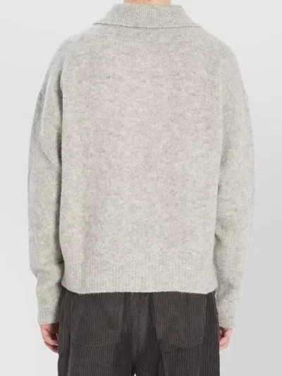 Ami Alexandre Mattiussi Light Grey Knit Sweater With Polo Collar And Three-button Placket In Gray