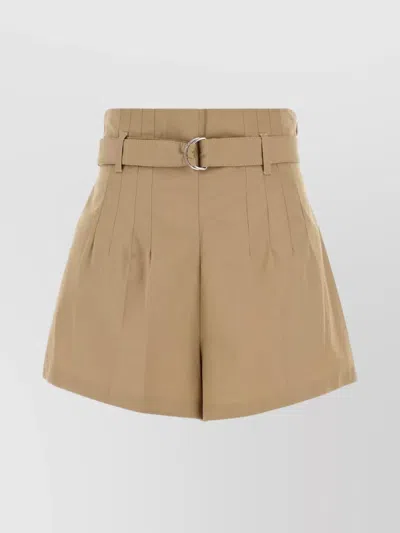 Prada Pleated Poplin Shorts Belt Loops In Nude