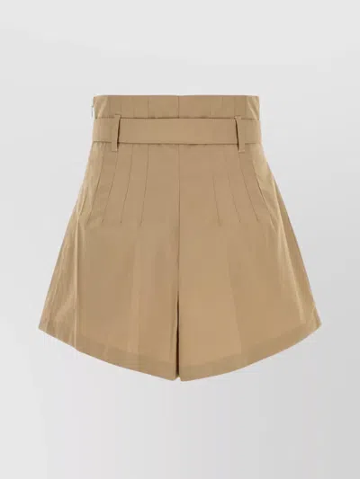 Prada Pleated Poplin Shorts Belt Loops In Nude
