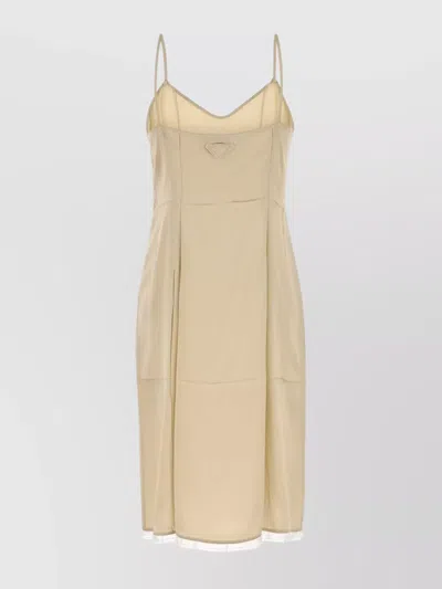 Prada Satin Dress With Spaghetti Straps And V-neckline In Gray