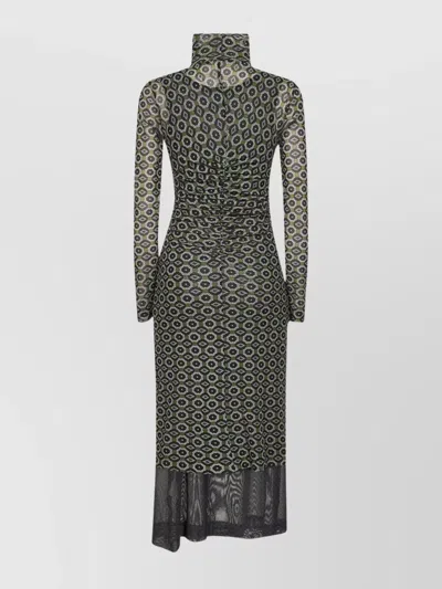 Dries Van Noten Mesh Layered Midi Dress With Asymmetrical Ruffles In Green