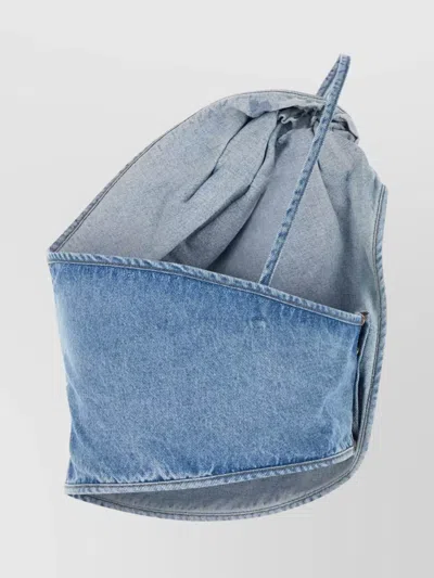 Magda Butrym One-shoulder Draped Denim Top In Sky Blue In Blue