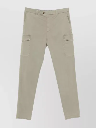 Brunello Cucinelli Cotton Cargo Trousers With Side And Back Pockets In Neutral