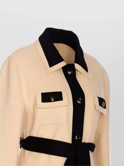 Valentino Ivory Black Single-breasted Coat In Neutral