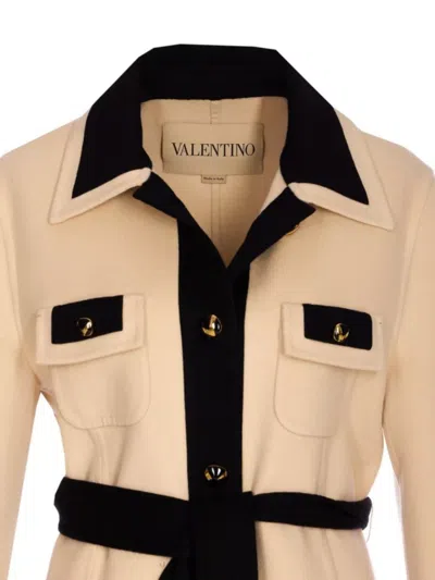 Valentino Ivory Black Single-breasted Coat In Neutral