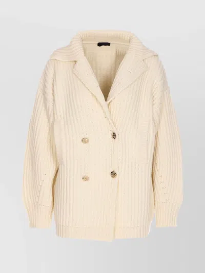 Liu •jo Wool Coat Double-breasted Shawl Collar In Metallic