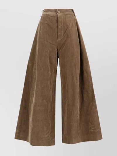 Uma Wang High-waisted Wide-leg Trousers With Button Closure In Brown