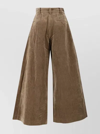 Uma Wang High-waisted Wide-leg Trousers With Button Closure In Brown