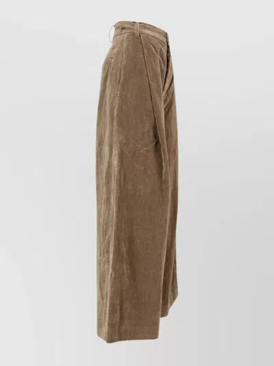 Uma Wang High-waisted Wide-leg Trousers With Button Closure In Brown