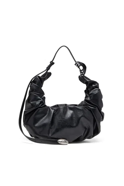 Diesel Grab-d L-large Scrunched Hobo Bag In Shiny Pu In Black