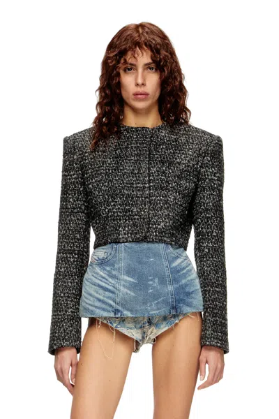 Diesel Cropped Jacket In Bouclé Fabric In Black