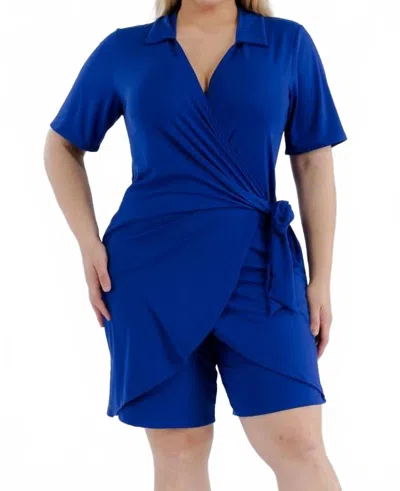 Karen T Design Modern Wrap Romper With Tie Waist In Blue In Blue