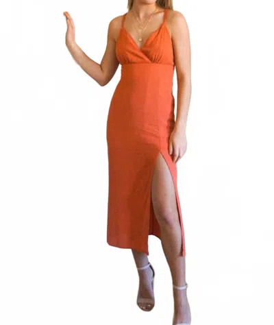 Le Lis Morocco And Mimosas Surplice Top Leg Slit Midi Dress In Rust In Orange