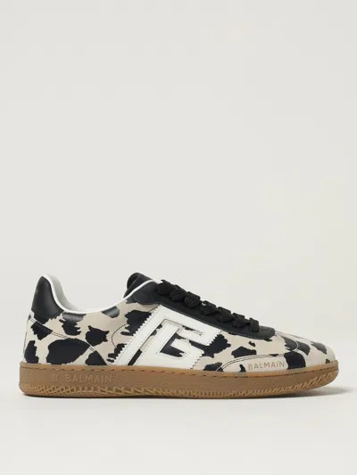 Balmain Swan Snow Leopard-print Suede Low-top Sneakers In Sand