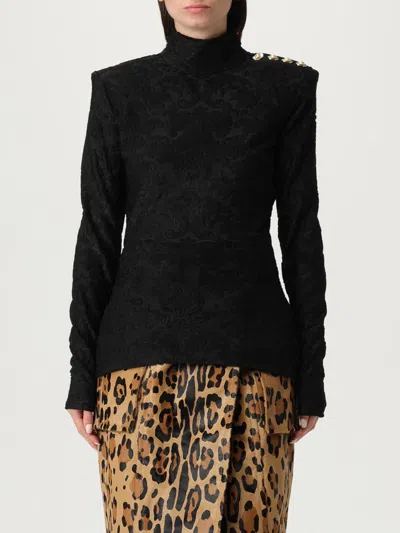 Balmain Buttoned Ls Bouclette Baroque Top In Black
