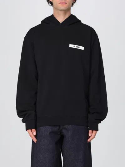 Jacquemus Hooded Long Sleeve Knitwear With Ribbed Cuffs In Black