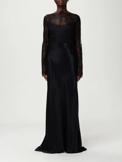 Alberta Ferretti Black Satin Long Dress In Black