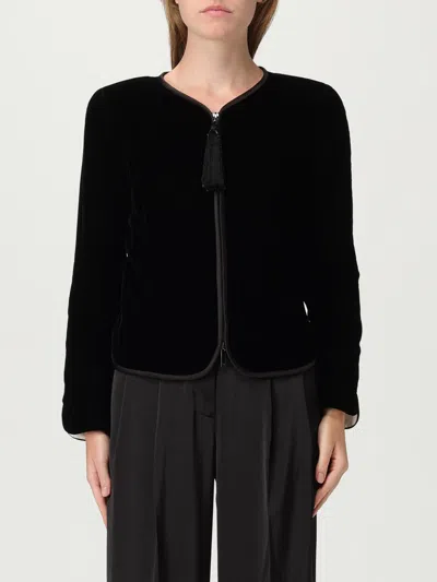 Emporio Armani Women Black Velvet Front Zipper Jacket, S Luxury Jackets For Women Darveys