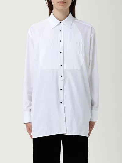 Ermanno Scervino Contrast Plastron White Tuxedo Shirt With Covered Button Closure In White