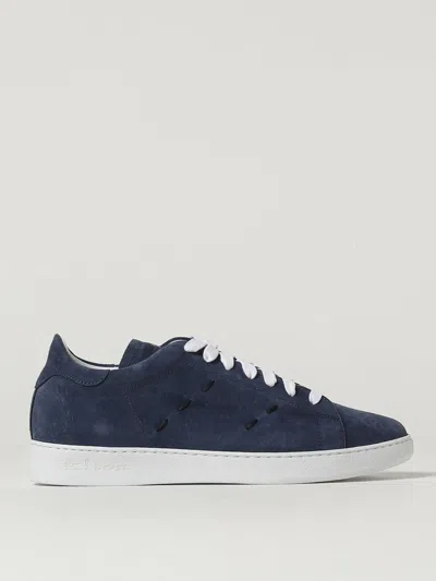 Kiton Perforated Calf Suede Sneakers In Blue