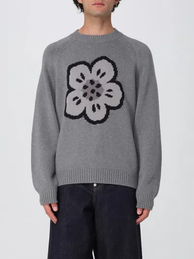 Kenzo Men Crew Neck Sweater In Cotton And Wool In Gray