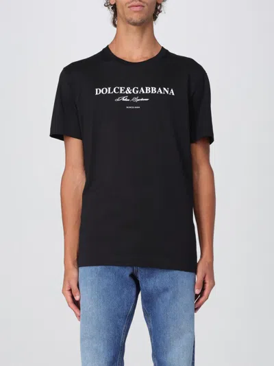 Dolce & Gabbana Graphic Crew Neck T-shirt With Short Sleeves In Black