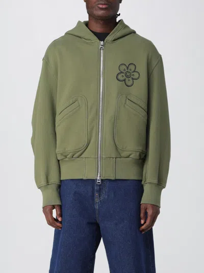 Kenzo Zip-up Hoodie With Front Pockets And Graphic Print In Green